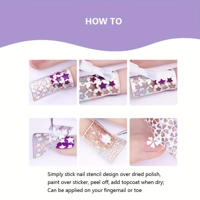 24 Nail Vinyl Stencils Set Nail Decoration Stickers Tips Decals