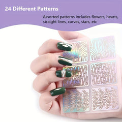 24 Nail Vinyl Stencils Set Nail Decoration Stickers Tips Decals