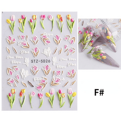 3D Flower Nail Art Stickers Acrylic Embossed Decals for Manicure