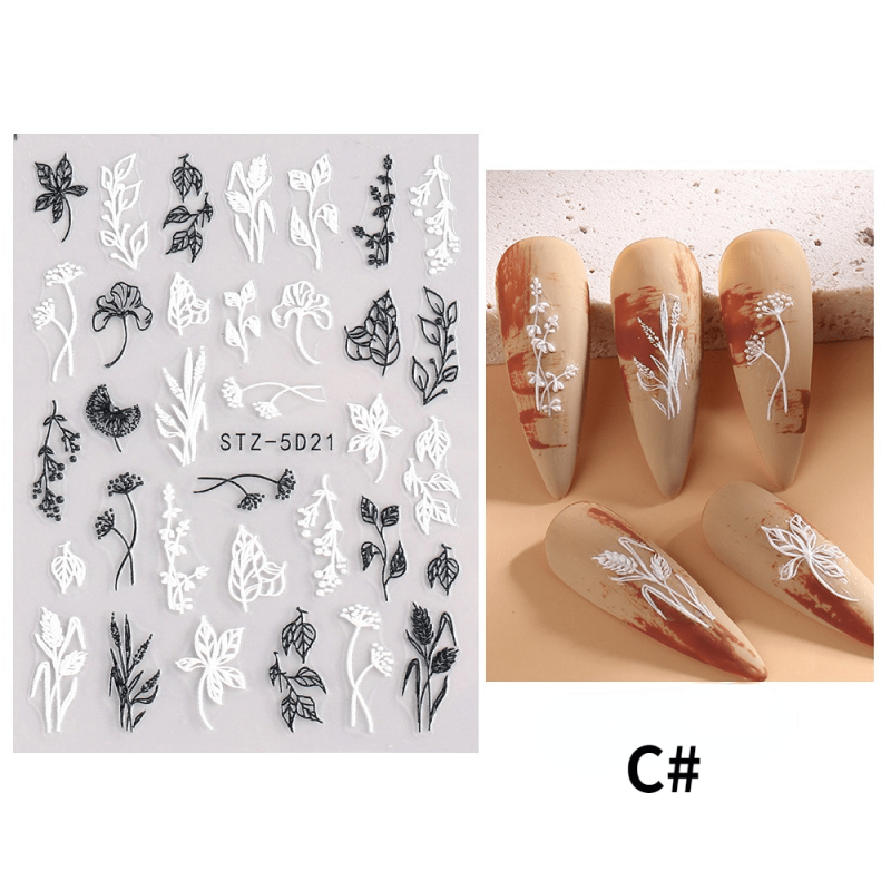 3D Flower Nail Art Stickers Acrylic Embossed Decals for Manicure