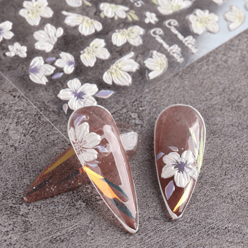 3D Flower Nail Art Stickers Acrylic Embossed Decals for Manicure