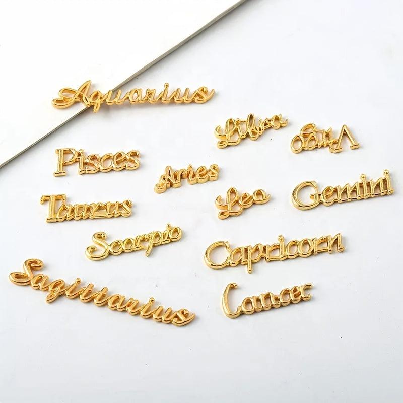 12 Zodiac Signs DIY Alloy Plated English Letter Nail Art Charms Decoration