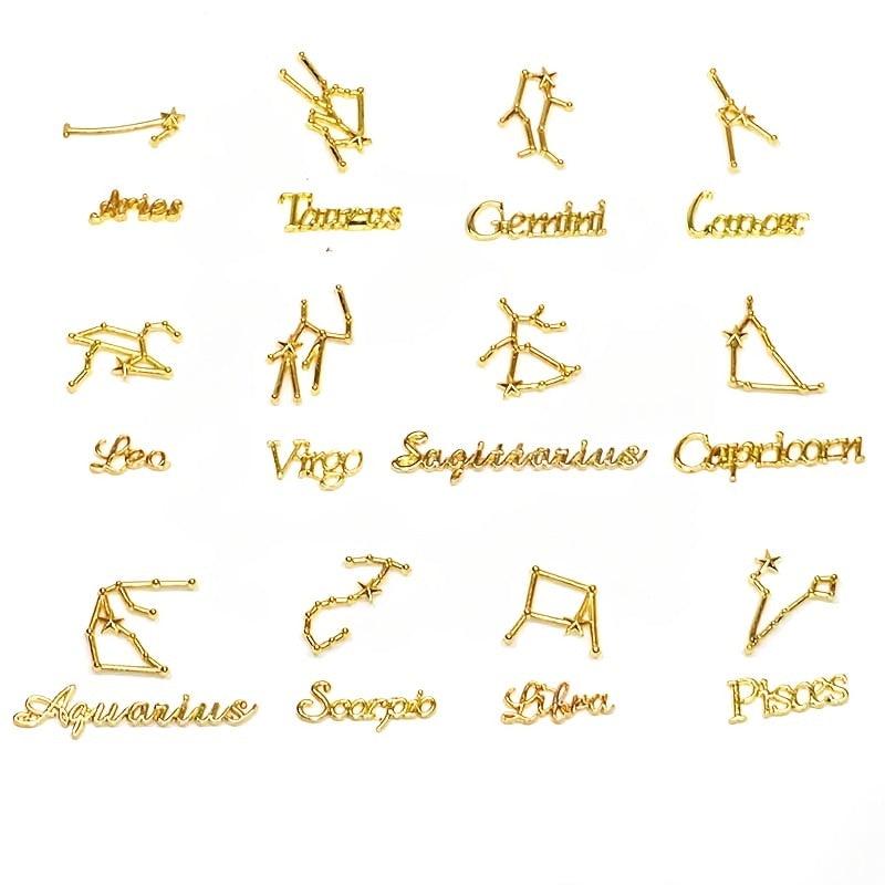 12 Zodiac Signs DIY Alloy Plated English Letter Nail Art Charms Decoration