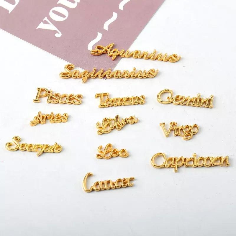 12 Zodiac Signs DIY Alloy Plated English Letter Nail Art Charms Decoration