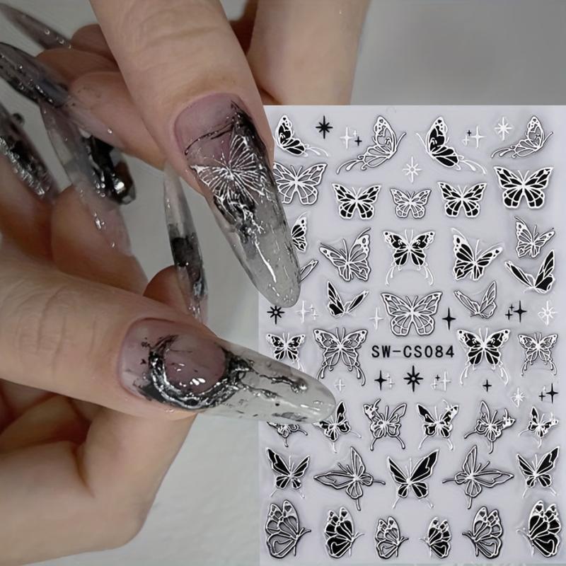 2pcs Metallic Silvery Charms 3D Nail Stickers Ink Butterfly M