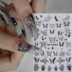 2pcs Metallic Silvery Charms 3D Nail Stickers Ink Butterfly M