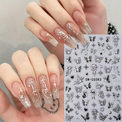 2pcs Metallic Silvery Charms 3D Nail Stickers Ink Butterfly M
