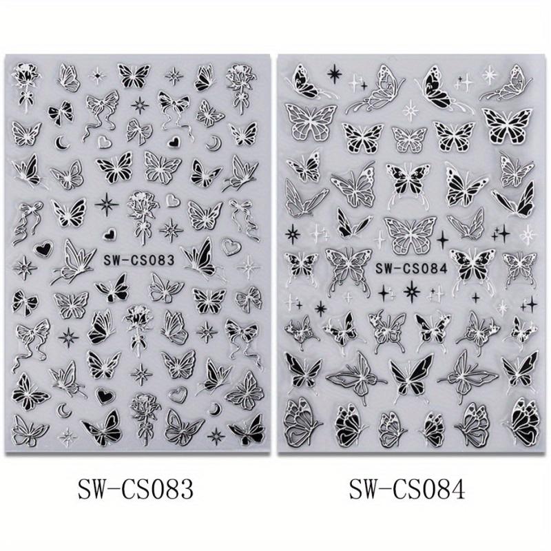 2pcs Metallic Silvery Charms 3D Nail Stickers Ink Butterfly M