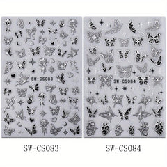 2pcs Metallic Silvery Charms 3D Nail Stickers Ink Butterfly M