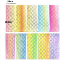 10 Sheets Mermaid Nail Foil Transfers - Iridescent Fish Scales Nail Art
