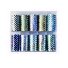 10 Sheets Mermaid Nail Foil Transfers - Iridescent Fish Scales Nail Art