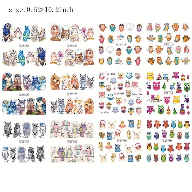 Owl Pattern Nail Water Sticker Decals Cartoon Animals Manicure Transfer Nail Art