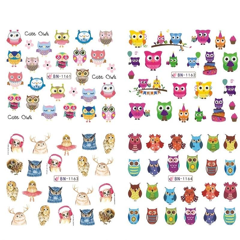 Owl Pattern Nail Water Sticker Decals Cartoon Animals Manicure Transfer Nail Art