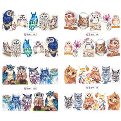 Owl Pattern Nail Water Sticker Decals Cartoon Animals Manicure Transfer Nail Art