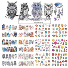 Owl Pattern Nail Water Sticker Decals Cartoon Animals Manicure Transfer Nail Art