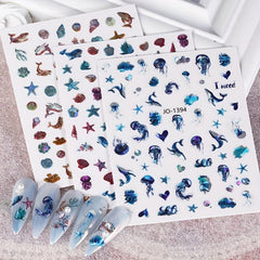Sea World Nail Stickers - Jellyfish, Whale, Shell & Seaside Designs