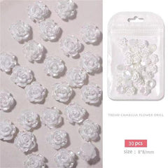 30pcs Camellia Resin Nail Decorations for Elegant Manicures