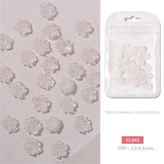 30pcs Camellia Resin Nail Decorations for Elegant Manicures