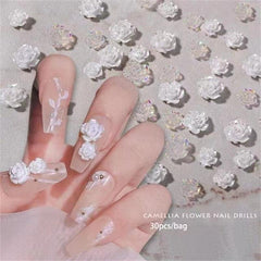 30pcs Camellia Resin Nail Decorations for Elegant Manicures