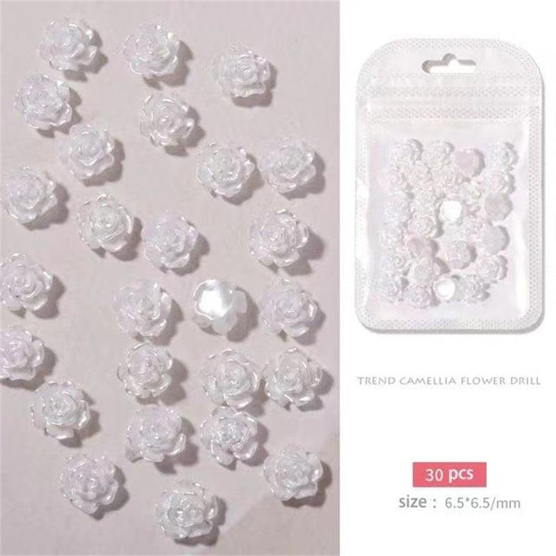 30pcs Camellia Resin Nail Decorations for Elegant Manicures