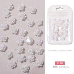 30pcs Camellia Resin Nail Decorations for Elegant Manicures