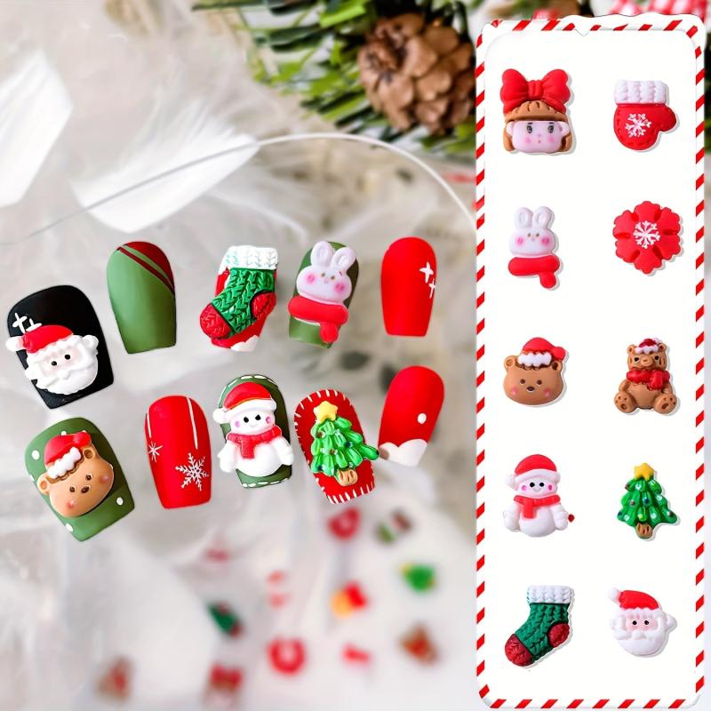 3D Christmas Nail Art Charms Mixed Resin Charms Cartoon Santa Claus Elk Xmas Tre