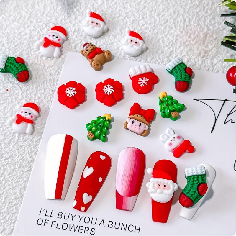 3D Christmas Nail Art Charms Mixed Resin Charms Cartoon Santa Claus Elk Xmas Tre