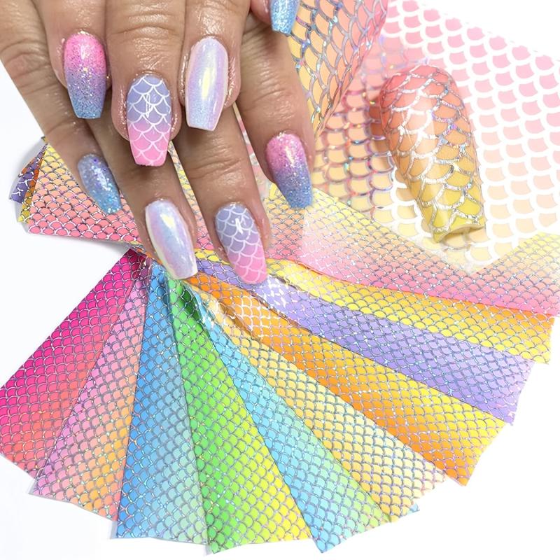 10 Sheets Mermaid Nail Foil Stickers for DIY Nail Decoration