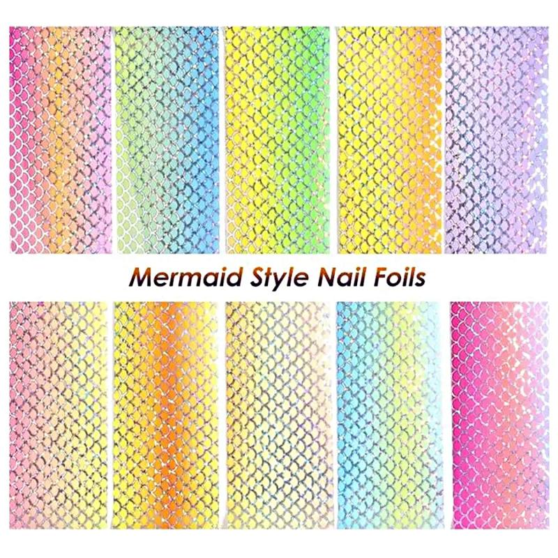 10 Sheets Mermaid Nail Foil Stickers for DIY Nail Decoration