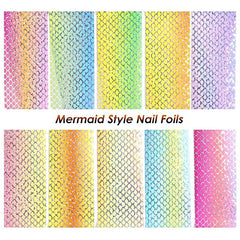 10 Sheets Mermaid Nail Foil Stickers for DIY Nail Decoration