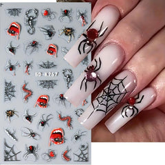 4 Sheets 5D Halloween Nail Art Stickers Evil Eyes Spider Web Designs DIY