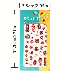 4 Sheets 5D Halloween Nail Art Stickers Evil Eyes Spider Web Designs DIY