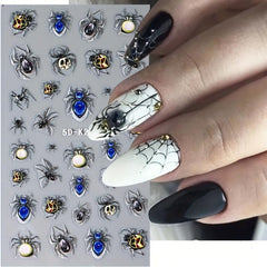 4 Sheets 5D Halloween Nail Art Stickers Evil Eyes Spider Web Designs DIY