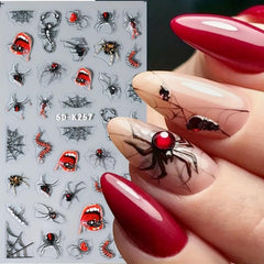 4 Sheets 5D Halloween Nail Art Stickers Evil Eyes Spider Web Designs DIY