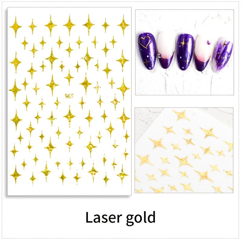 3D Golden Silvery Nail Art Stickers Self Adhesive Decals for Acrylic Nails