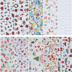 10 Sheets Christmas Nail Transfer Foil Set Snow Flower Elk Santa Adhesive Paper