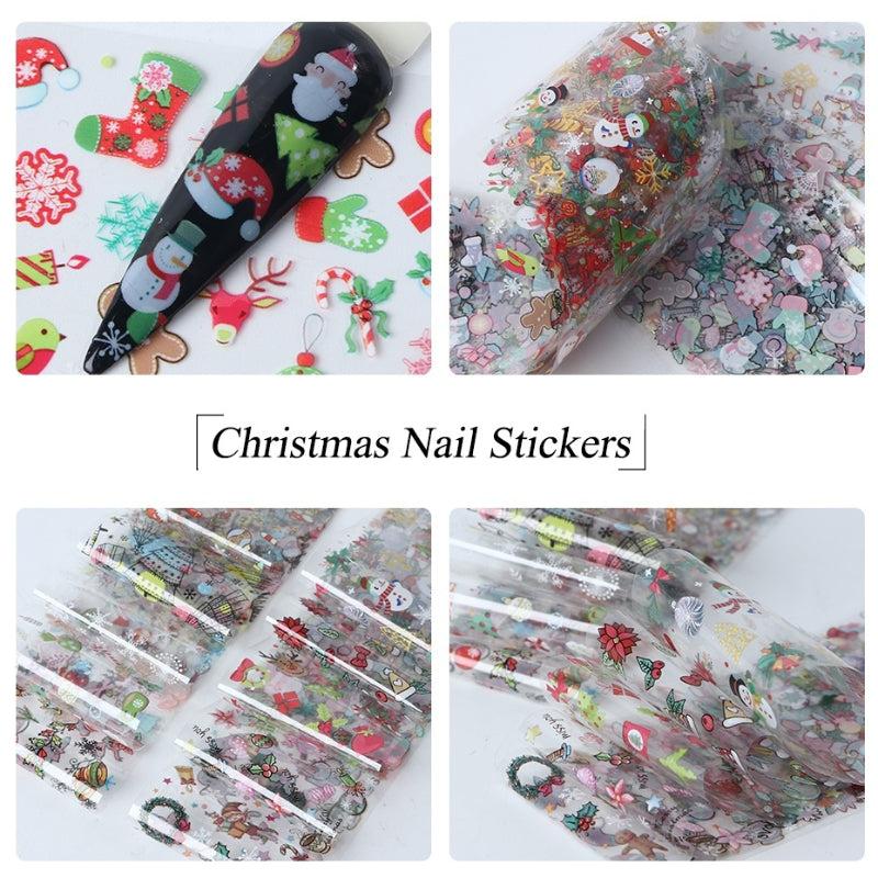 10 Sheets Christmas Nail Transfer Foil Set Snow Flower Elk Santa Adhesive Paper