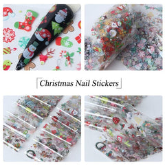 10 Sheets Christmas Nail Transfer Foil Set Snow Flower Elk Santa Adhesive Paper