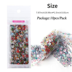 10 Sheets Christmas Nail Transfer Foil Set Snow Flower Elk Santa Adhesive Paper