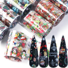 10 Sheets Christmas Nail Transfer Foil Set Snow Flower Elk Santa Adhesive Paper