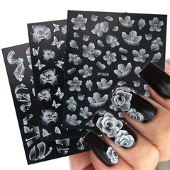 Rose Feather 3D Nail Art Stickers Self Adhesive DIY Nail Decals