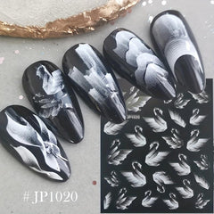 Rose Feather 3D Nail Art Stickers Self Adhesive DIY Nail Decals