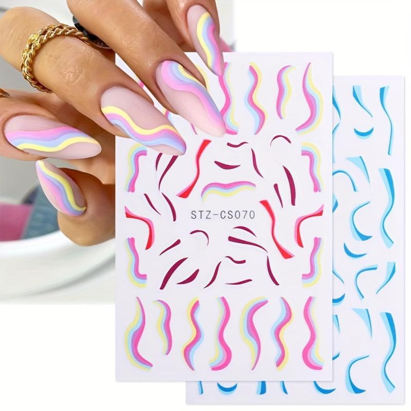 8pcs Colorful Line Nail Art Stickers Self-Adhesive Decals for Women