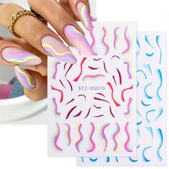 8pcs Colorful Line Nail Art Stickers Self-Adhesive Decals for Women