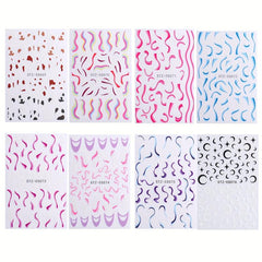 8pcs Colorful Line Nail Art Stickers Self-Adhesive Decals for Women