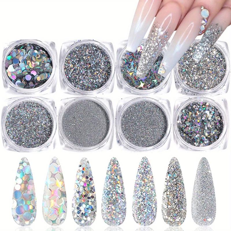 Holographic Silver Glitter Nail Art Sequins Laser Glitters Nail Art Flakes