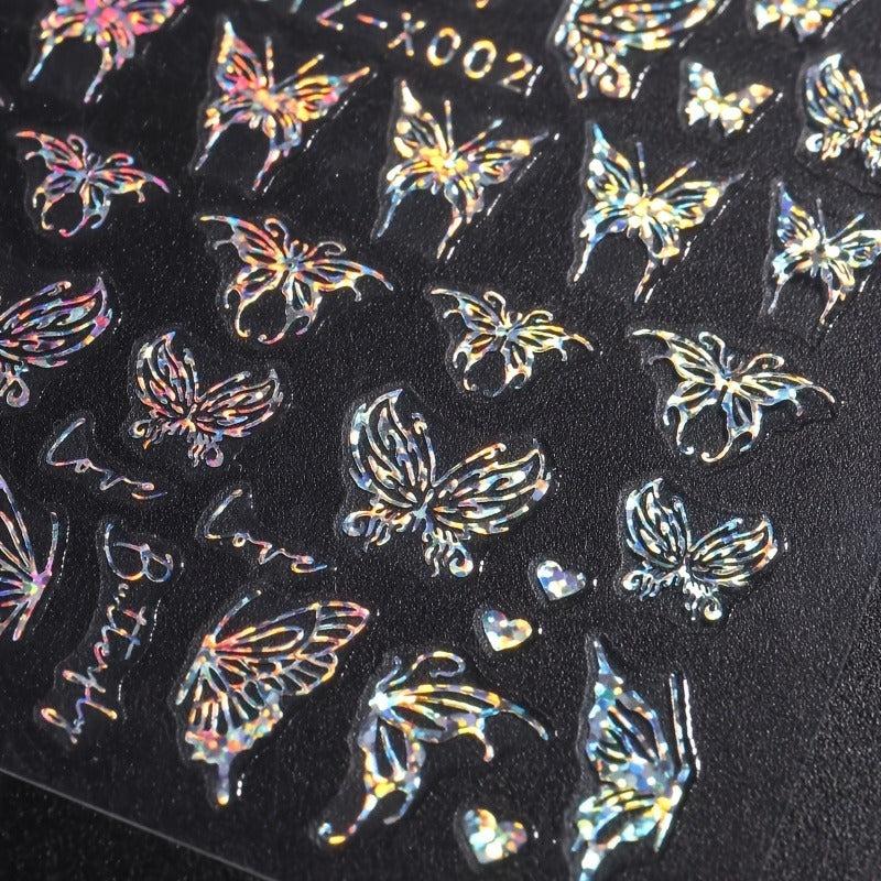 3pcs Aurora Butterfly Nail Art Stickers Laser Nail Decals For DIY Or Salons