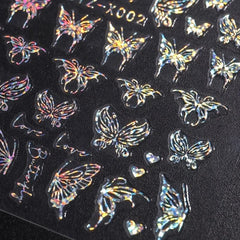 3pcs Aurora Butterfly Nail Art Stickers Laser Nail Decals For DIY Or Salons