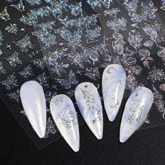 3pcs Aurora Butterfly Nail Art Stickers Laser Nail Decals For DIY Or Salons