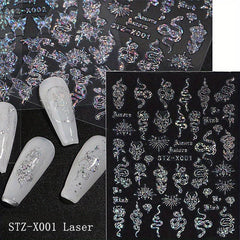 3pcs Aurora Butterfly Nail Art Stickers Laser Nail Decals For DIY Or Salons